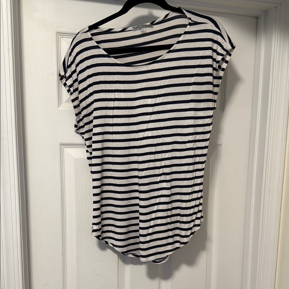 Navy and White Striped Women's Top